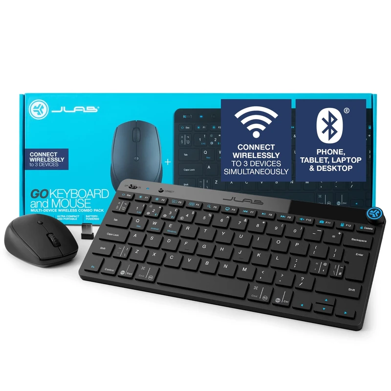 JLab Go Bundle Bluetooth & Wireless Keyboard and Mouse Set - Multi Device for iPad, PC, Laptop - Small Bluetooth Keyboard & Mice or 2.4G USB Option, Also for Apple/Windows/Computer/Tablet/Mac Devices