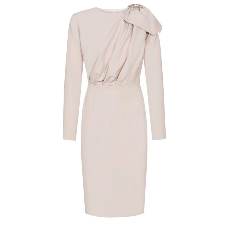 Swing Fashion Women's Bridget | Beige Elegant | Pencil Business Sheath Festive Party Cocktail Dresses Vintage | Knee Length | Long Sleeve S(36), S