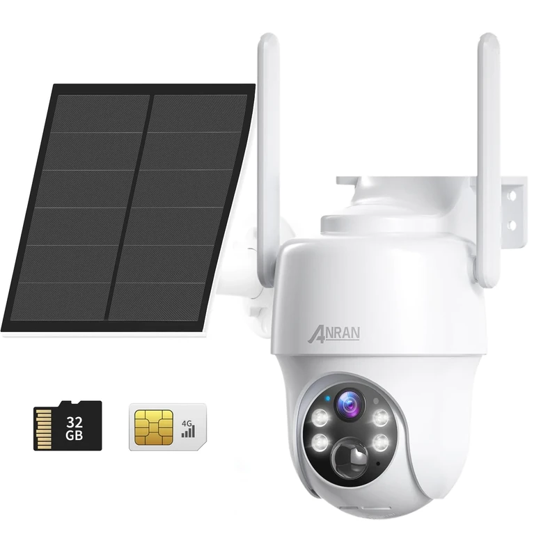 ANRAN 360° PTZ 3G/4G LTE Solar Security Camera, 2K No WiFi Security Camera, Battery Camera Outdoor, Includes SIM Card and 32GB SD Card, PIR Motion Detection, Color Night Vision, 2-Way Audio, G1 White
