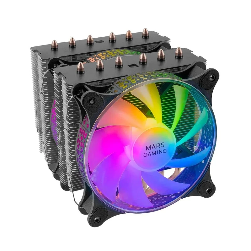 Mars Gaming MCPU-XT Black, CPU Heatsink, Dual Tower Cooling, 6 HCT Heatpipes, TDP 300W, 2 ARGB PWM 12cm Fans