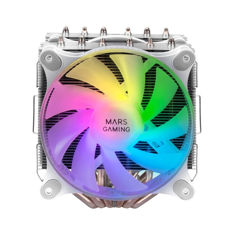 Mars Gaming MCPU-XT White, CPU Heatsink, Dual Tower Cooling, 6 HCT Heatpipes, TDP 300W, 2 ARGB PWM 12cm Fans