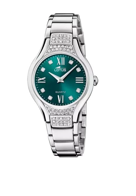 Lotus 18910/5 Women's Watch Stainless Steel Silver Green with Zirconia 32.5 mm Water Resistance 5 Bar, Silver-Green, 18910/5