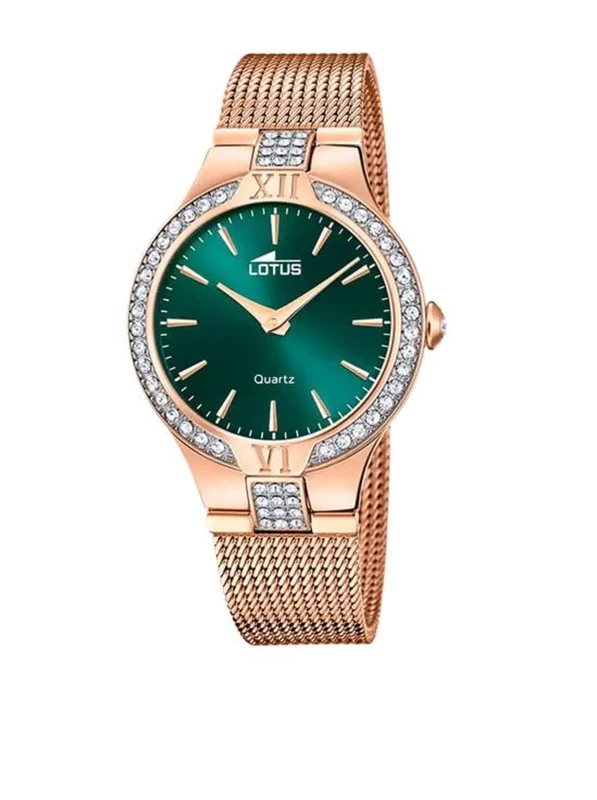 Lotus Ladies Rose Gold PVD-Plated Steel Watch Zirconia Sets and Mesh Bracelet 18896/1