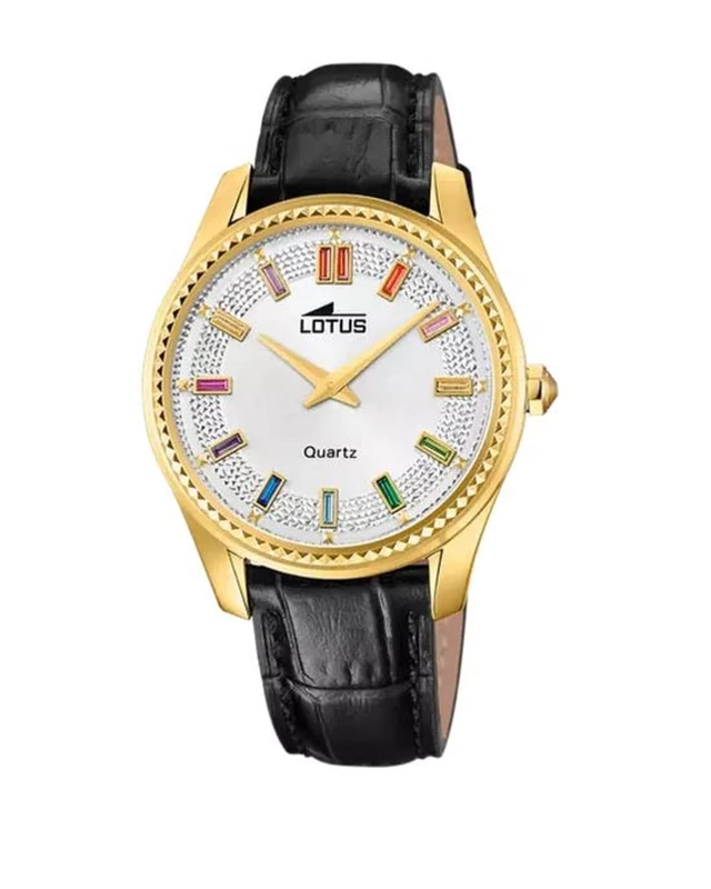 Lotus Women's Stainless Steel and Leather Watch in Gold/Black/Multi-Coloured 38 mm Water Resistant 5 Bar 18900/1, Gold-Black-Multi-Coloured