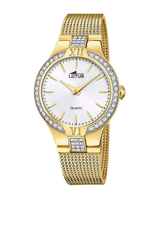 Lotus Ladies Gold PVD-Plated Steel Watch Zirconia Sets and Mesh Bracelet 18895/1