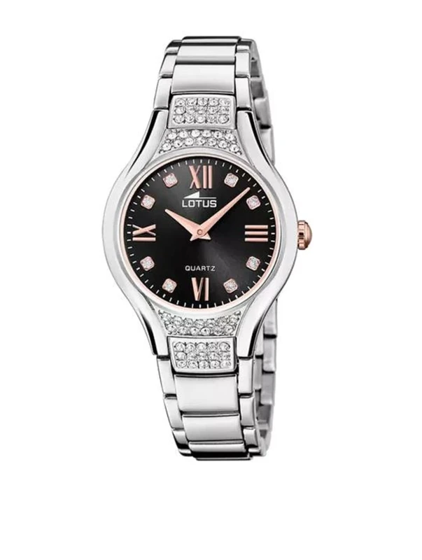 Lotus 18910/6 Women's Stainless Steel Watch in Silver/Black/Rose Gold with Cubic Zirconia 32.5 mm Water Resistance 5 Bar, Silver/Black/Rose-Gold