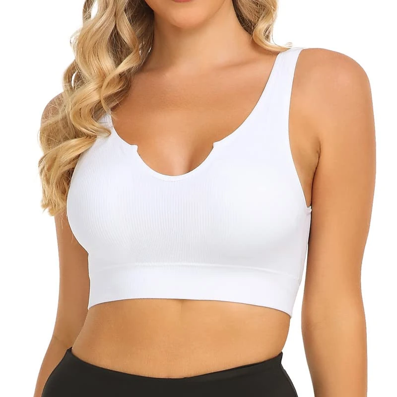 SIMIYA Comfort Sport Bra Crop Top Bras Removable Cups Seamless Bra Notch Neckline Bralette for Women Workout Yoga(S, White)