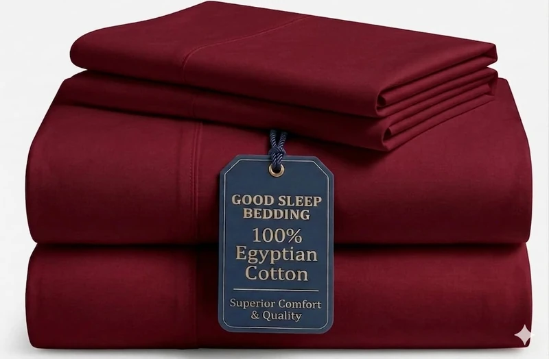 Good Sleep Bedding 100% Egyptian Cotton Sheets Queen Size, 4 Piece Silky Sateen Weave Queen Bed Sheets, Ultra-Soft & Durable Hotel Luxury, 16 Inch Deep Pocket Queen Sheets - Burgundy
