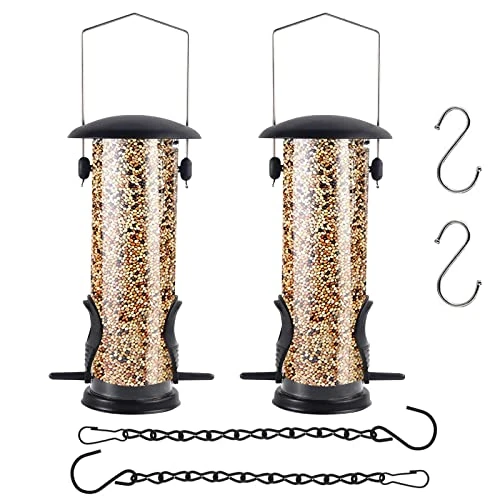 Bird Feeders Hanging,Wild Birds Feeders Mesh Feeding Stations with Steel Hooks Hangers, Metal Bird Feeder for Garden, Hanging bird feeder set + BONUS 2pcs Hooks and 2pcs Hanging Chain（Set of 6）