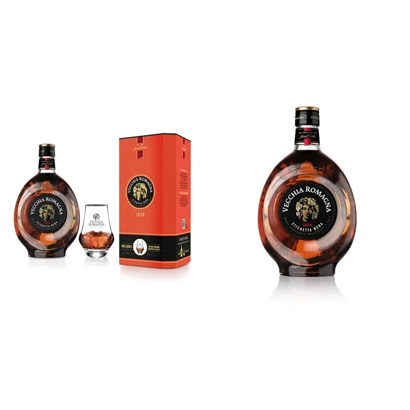 Vecchia Romagna Etichetta Nera Brandy Giftpack with Glass 70cl & Etichetta Nera, 70cl bottle, 38 ABV