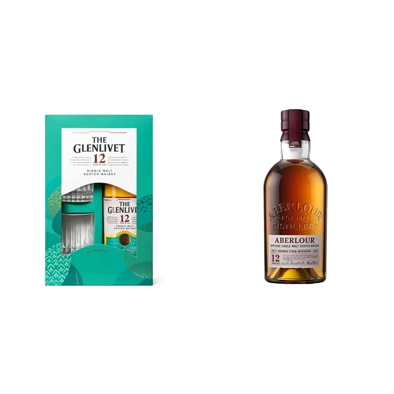 The Glenlivet 12 Year Old Single Malt Scotch Whisky Gift Pack with Two Glasses, 70cl & Aberlour 12 Year Old Single Malt Scotch Whisky with Giftbox, 70cl
