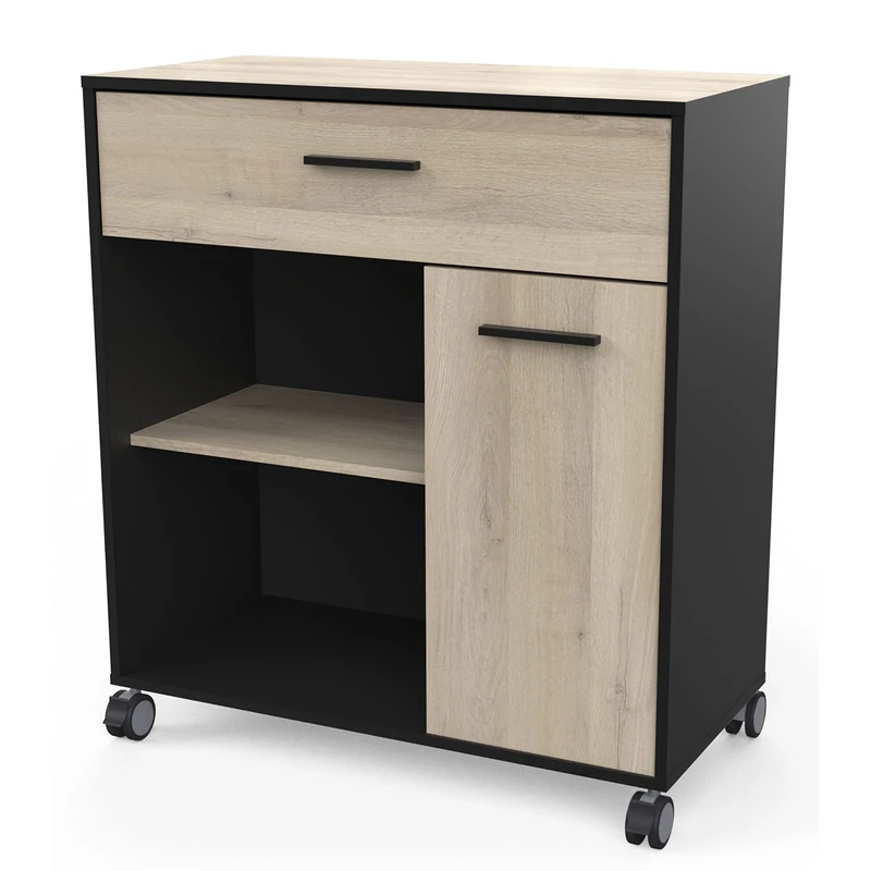 Demeyere Trolley with 2 Doors and 4 Niche Mint Made in France, Oak, Kronberg/Matte Black, L 41,4 x P 88 x H 16 cm