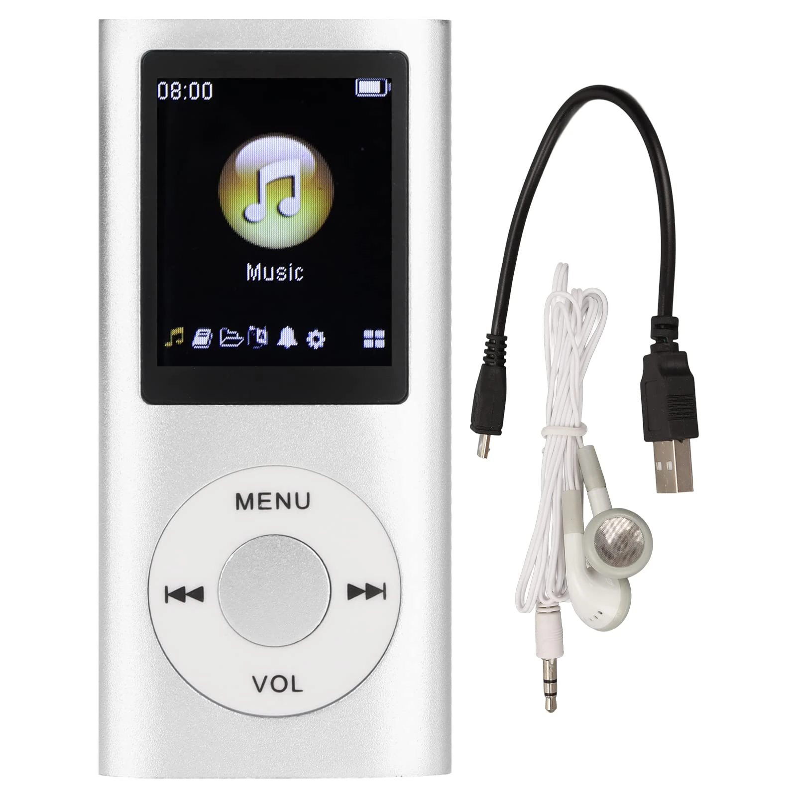 MP3 Player, Portable Digital Lossless Music MP3 Player, Portable Slim 1.8 Inch LCD Screen MP3 Music Player for Sports Running, Supports 64G (Silver)
