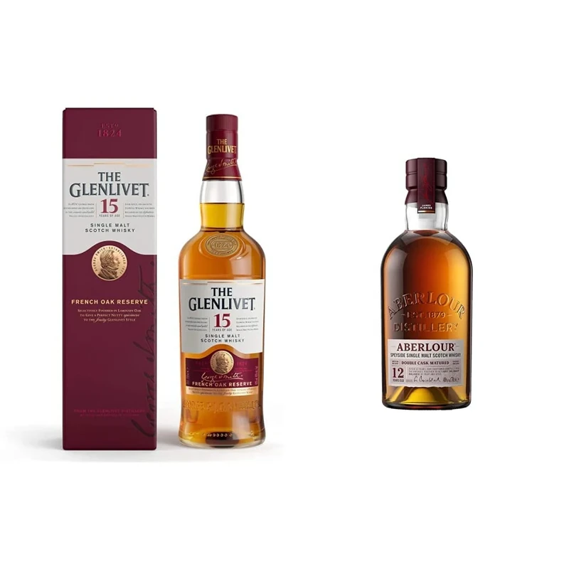 The Glenlivet 15 Year Old Single Malt Scotch Whisky (French Oak Reserve), 70cl with Gift Box & Aberlour 12 Year Old Single Malt Scotch Whisky with Giftbox, 70cl