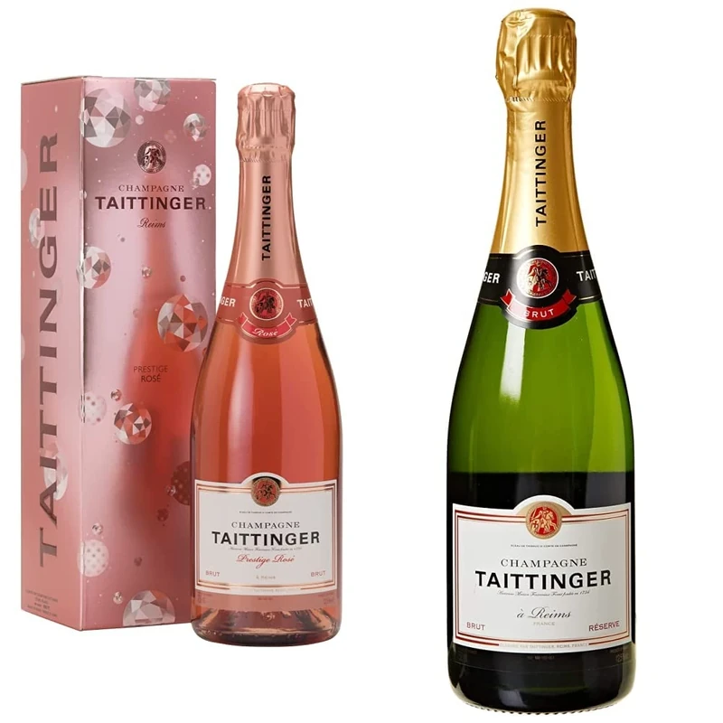 Taittinger Brut Prestige Rosé Non Vintage Champagne in Gift Box 750ml & Brut Réserve Non Vintage Champagne, 750ml