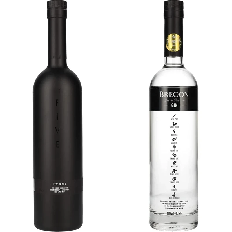 Five Vodka, 70 cl & Brecon Wales Gin, 70 cl