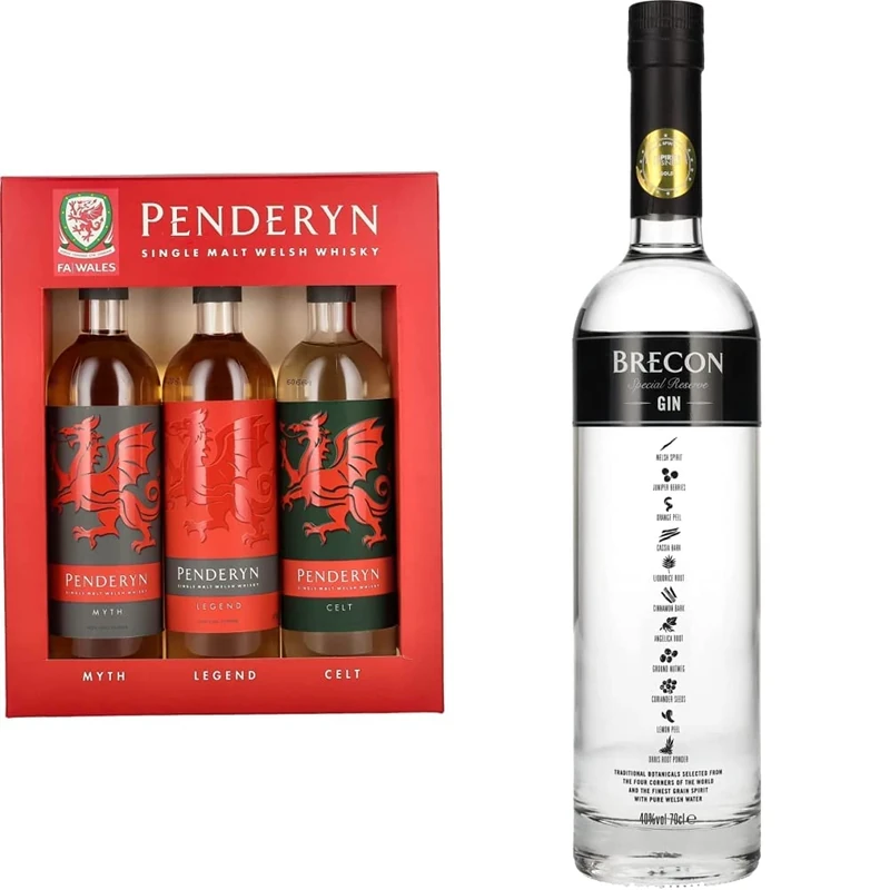 Penderyn Single Malt Welsh Whisky Gift Set, Contains 3 x 20 cl Award Winning Whiskies & Brecon Wales Gin, 70 cl