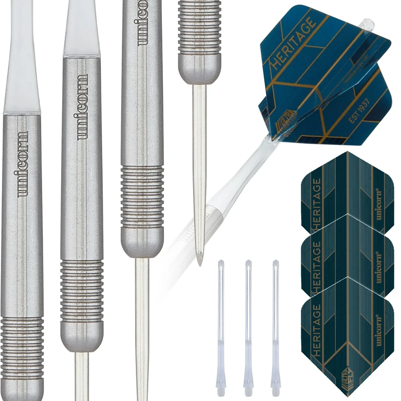 Unicorn Steel Tip Professional Darts Set | Heritage Range T90 1976 | 90% Natural Tungsten Barrels with Laser Etched U Logo Hallmark | 23 g