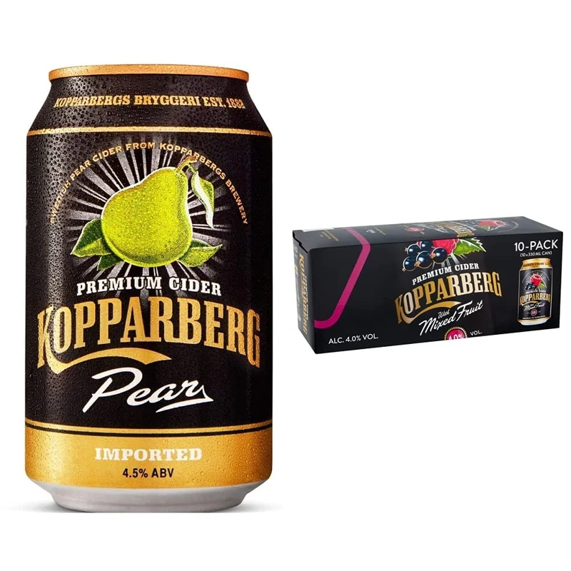 Kopparberg Pear Cider, 24 x 330ml & Premium Cider with Mixed Fruit, 10x330ml cans.