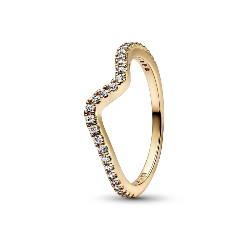 Pandora Timeless Wave 14k gold-plated ring with clear cubic zirconia, 56