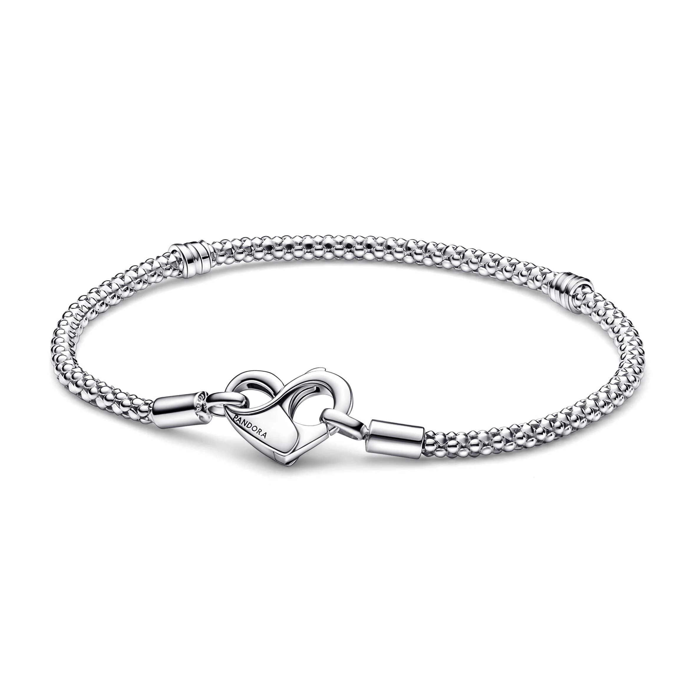 Pandora Moments Studded chain sterling silver bracelet with heart clasp, 18