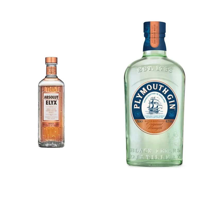Absolut Elyx Single Estate Copper Crafted Luxury Vodka, 70 cl & Plymouth Original Dry Gin Limited Edition Bottle, 700ml (Packaging May Vary)
