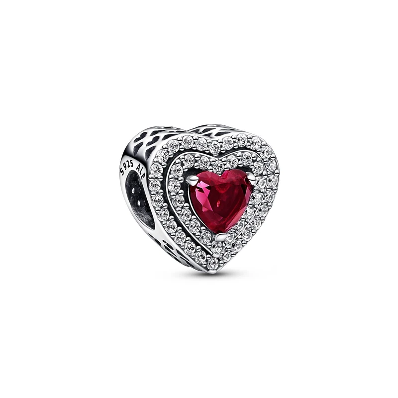 Pandora Timeless Sparkling Levelled Heart sterling silver charm with cherries jubilee red crystal and clear cubic zirconia