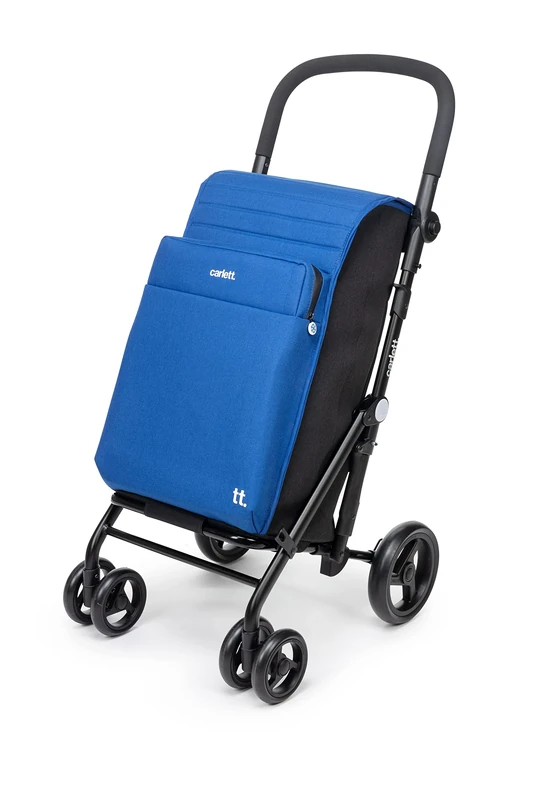 Carlett - Shopping Cart, Foldable Supermarket Trolley, with 4 Rain Resistant Wheels and a Large Capacity 32kg, Main Bag 64L, Thermal 12L - Urban Family Model, Color Blue