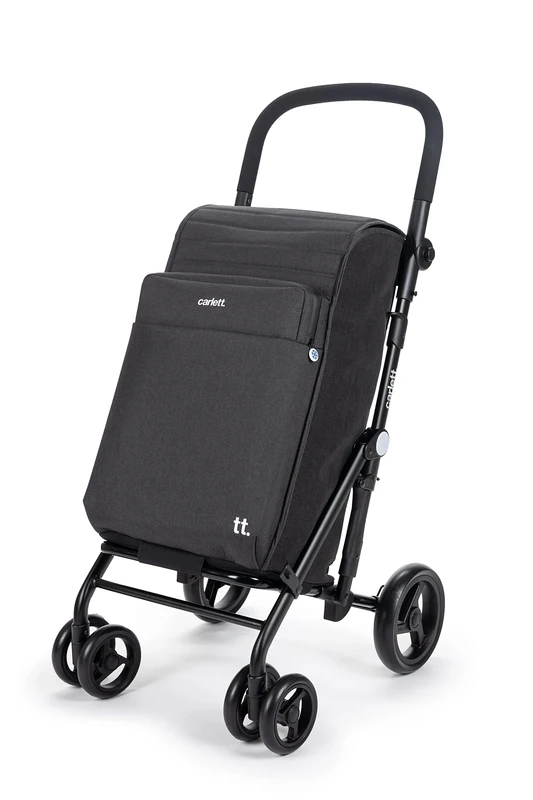 Carlett - Shopping Cart, Foldable Supermarket Trolley, with 4 Rain Resistant Wheels and a Large Capacity 32kg, Main Bag 64L, Thermal 12L - Urban Family Model, Color Black