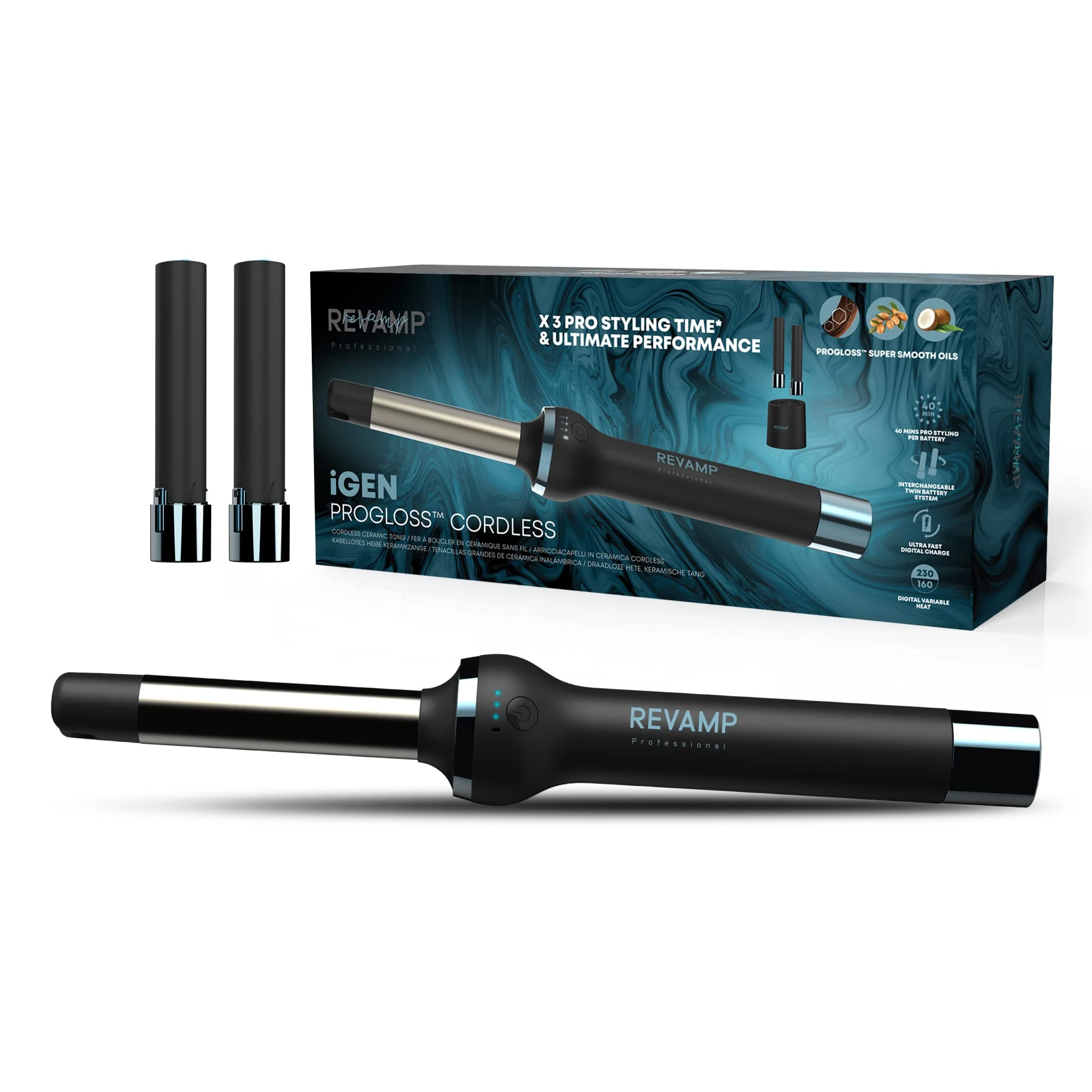 Revamp iGen Progloss Cordless Ceramic Curling Tong for Short & Long Hair, Frizz-Free Results with Advanced Intelligent Heat Control