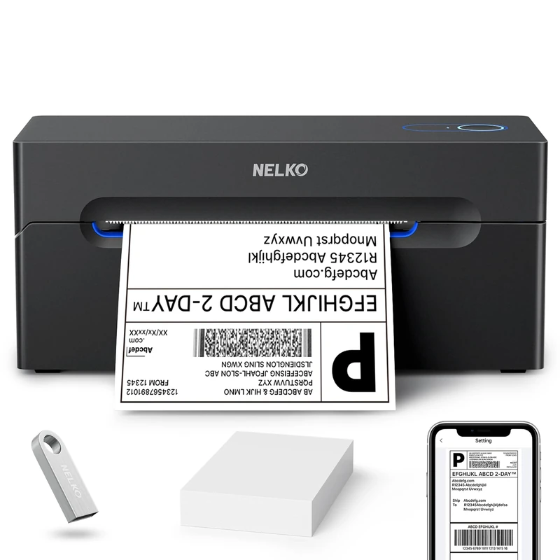 Nelko Bluetooth Thermal Label Printer, Wireless 4x6 Shipping Label Printer for Small Business, Support Android, iPhone and Windows, Widely Used for Amazon, Ebay, Shopify, Etsy, USPS 1 pack