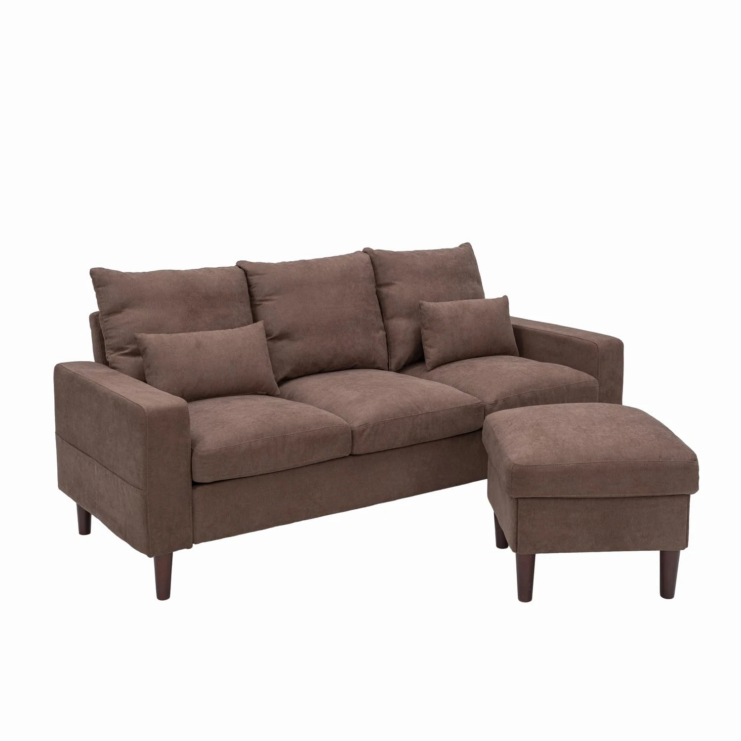 Panana 3-Seater Sofa with Reversible Chaise, Linen Fabric Sofa Couch with Footstool, Brown (FRSX9071BN300100-FWTU)