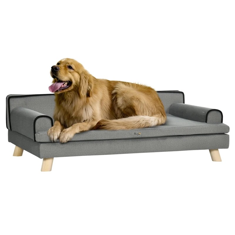 PawHut Dog Sofa w/Legs, Water-Resistant Fabric for Large, Medium Dogs - Grey