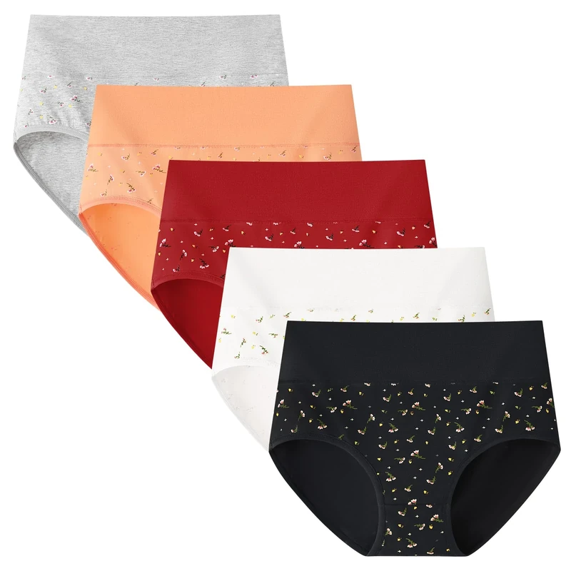 Anntry Women's High Waist Knickers Ladies Cotton Briefs Underwear Full Coverage Soft Breathable Panties 5-pack
