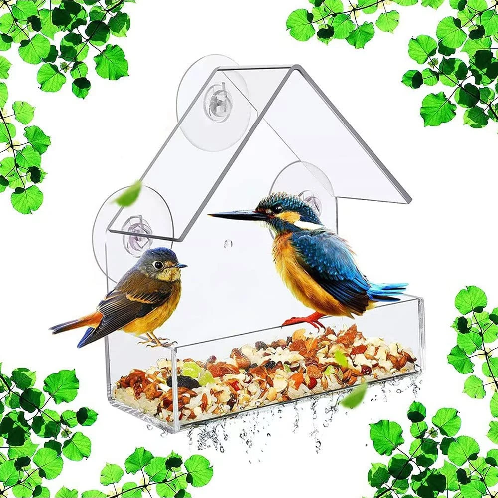 Bird Feeder Birds House for Outdoor, Window Bird Feeder with Strong Suction Cups for Wild Birds, Cardinal, Bluebird,