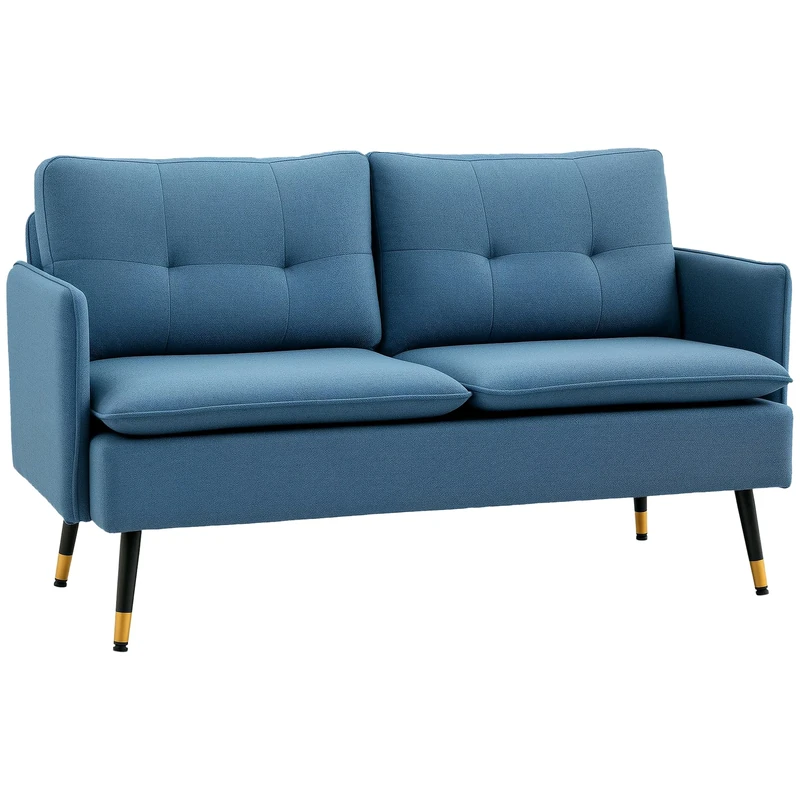 HOMCOM Modern Two Seater Sofa, Button Tufted Loveseat with Cushions and Steel Legs for Living Room, Guest Room, Dark Blue