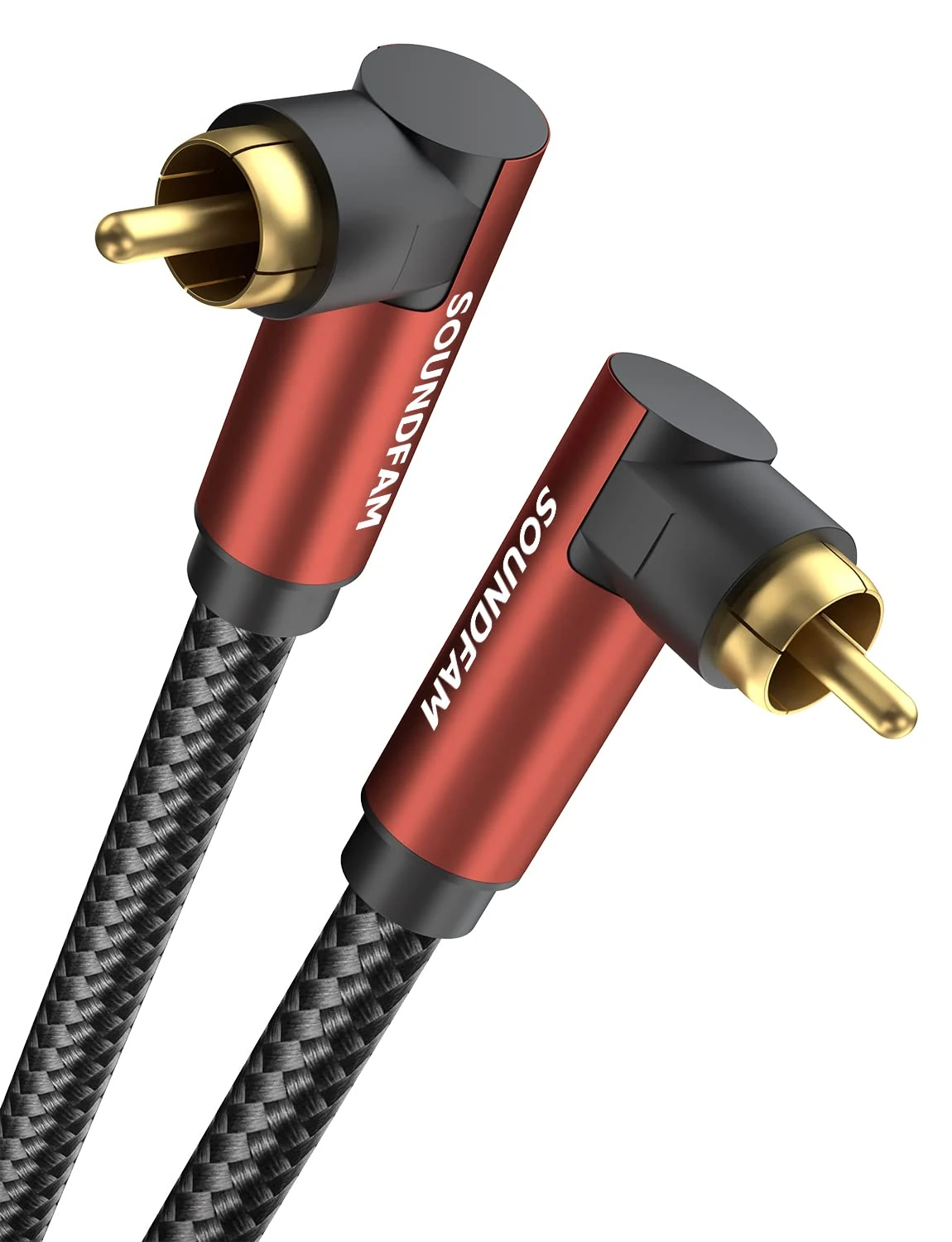 SOUNDFAM Dual 90 Degree RCA Cable 1M, Right Angle Subwoofer Cable RCA Coaxial Audio Cable - New Upgrade Two 90 Degree Connectors (Wine Red Serie)