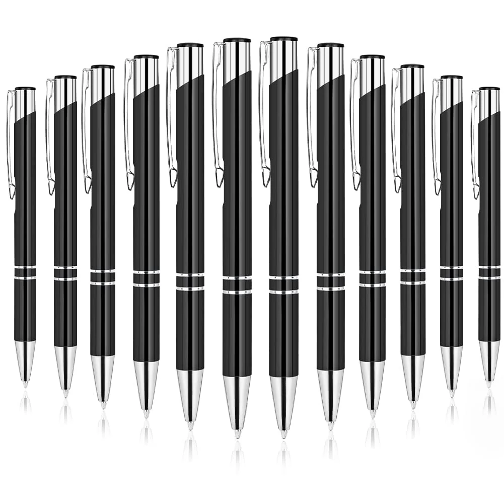 AUAUY Ballpoint Pens, 12 Pcs Funny Retractable Metal Comfortable Writing Pens 1 mm Black Ink for Colleagues, Teachers, Adults, Students (Black)