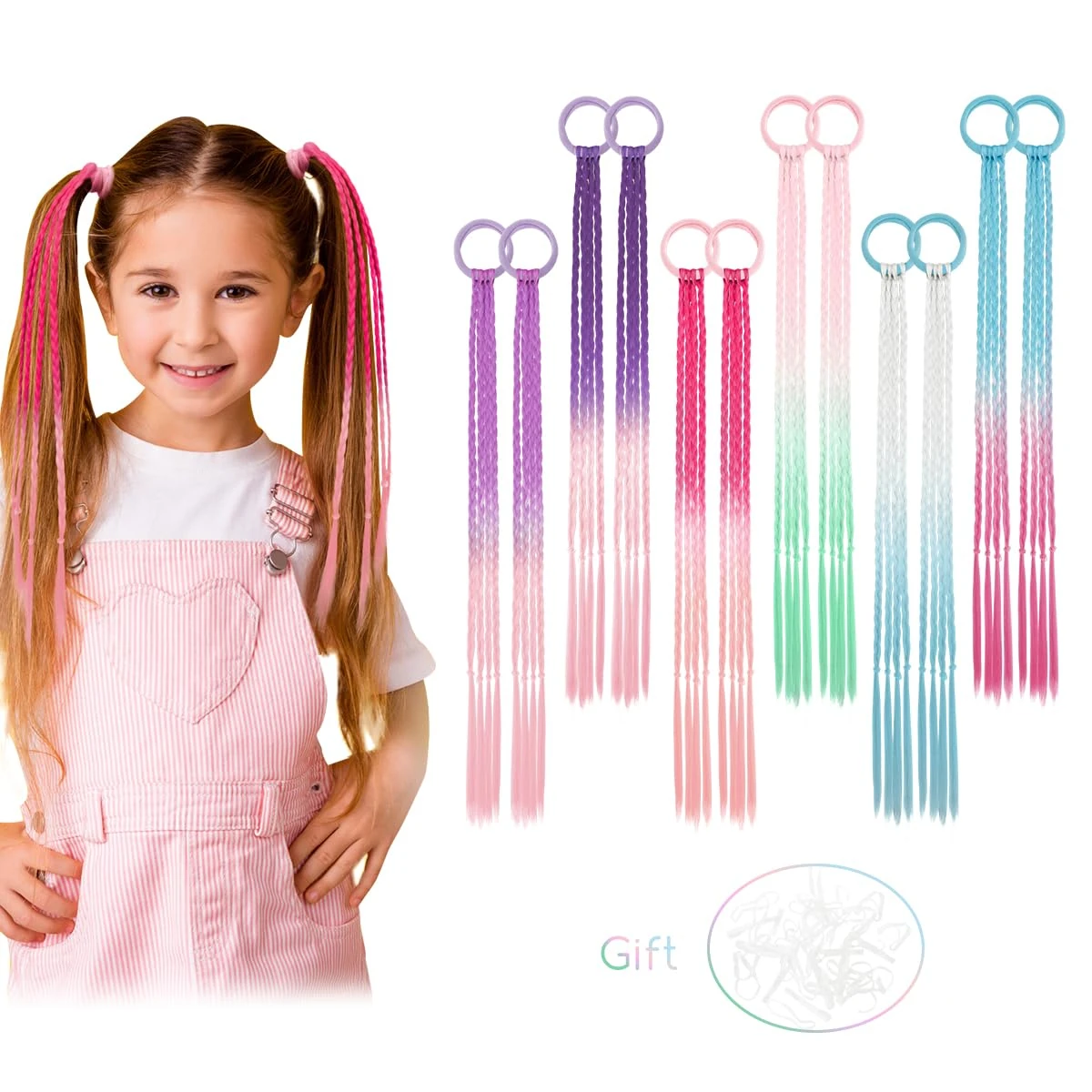 Dreamlover Coloured Hair Extensions for Girls, Crazy Hair Day Accessories to Styles, Kids Hair Accessories for Girls Christmas Gifts, 12 Pieces