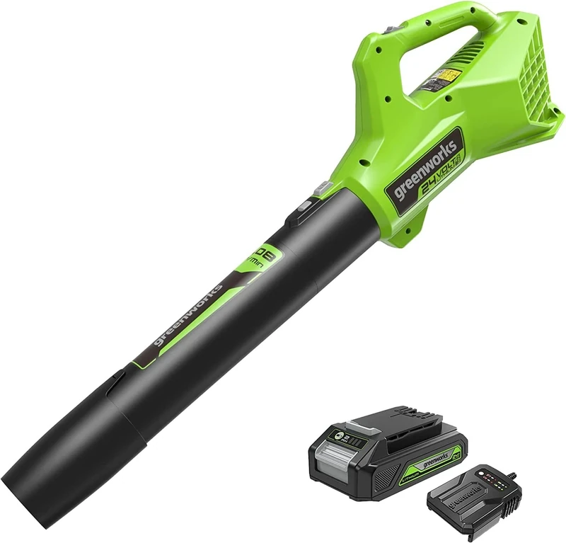 Greenworks G24ABIIK2 Cordless Axial Leaf Blower, 145km/h, 9.08m³/min 24V Battery & Charger, 3 Year Guarantee