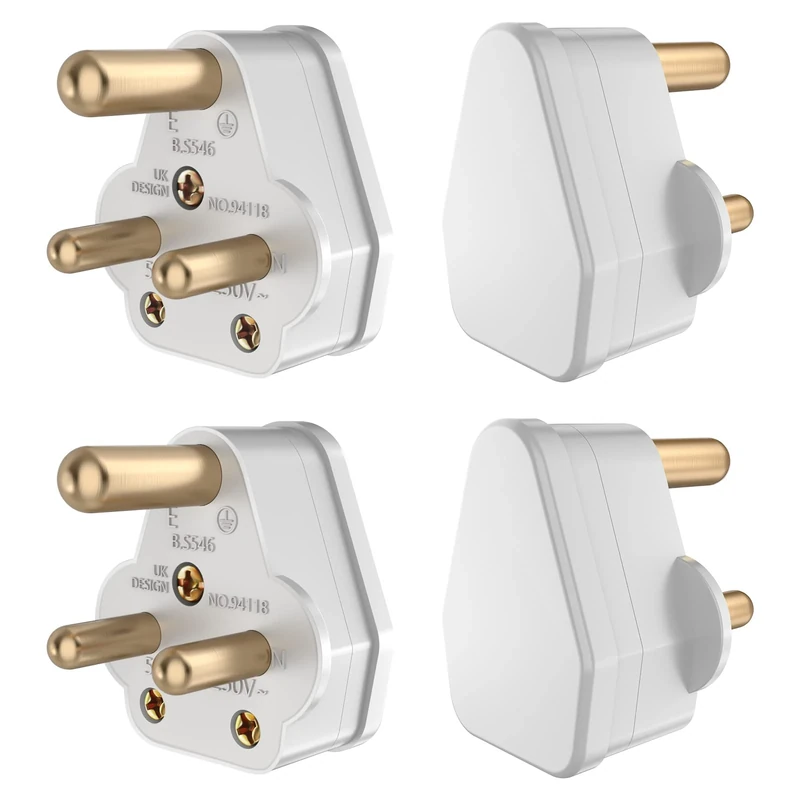 HITRENDS Round 3 Pin Plugs - 4 Piece Set, Mains Plug Adaptor for Home & Stage Lights (White)