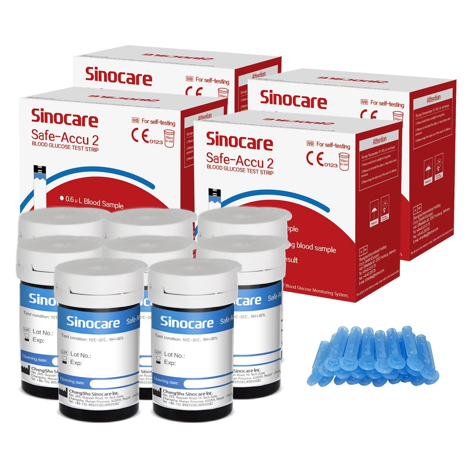sinocare (Safe Accu2) Blood Sugar Test Strips 50 pcs No Code/ Blood Glucose Test Strips with Lancing Devices x 50 / only for sinocare Safe Accu2 Blood Glucose Monitor