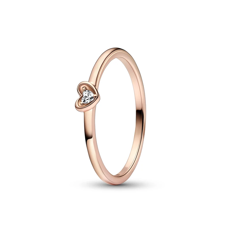 Pandora Moments Radiant Heart 14k rose gold-plated ring with clear cubic zirconia, 58