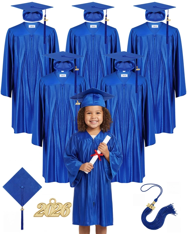 Xuhal Kids Graduation Cap and Gown Set, Royal Blue, Medium - Image 1