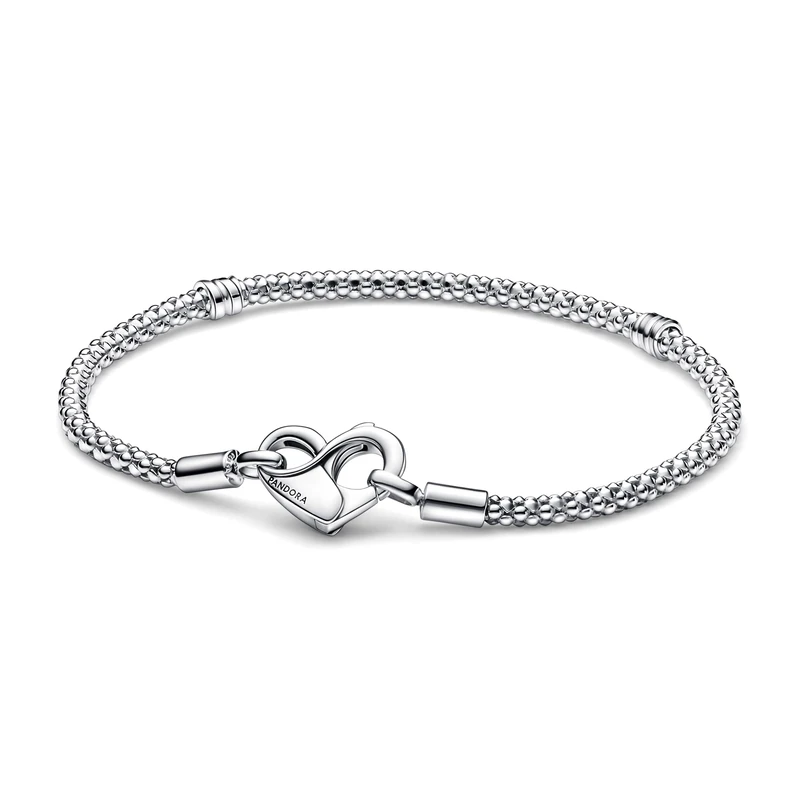 Pandora Moments Studded chain sterling silver bracelet with heart clasp, 17