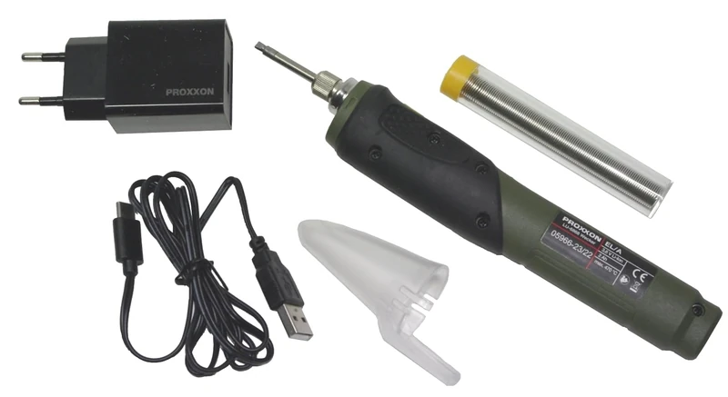 Proxxon Cordless Electronic Solder EL/A (Soldering Point Lighting, Battery 3.6V/2.0Ah, Temperature 300 °C, Including Protective Cover, Soldering tin and Charger) 28142