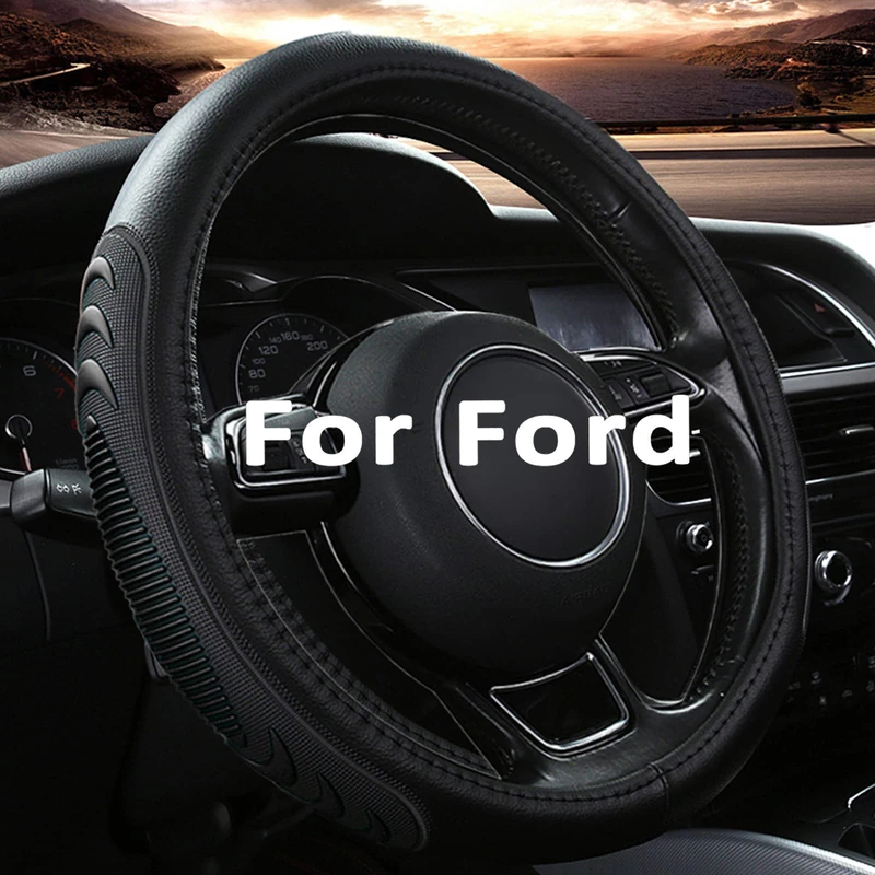 Yangday Leather Steering Wheel Cover Large-Size for F150 F250 F350 Ram 4Runner Tacoma Range Tundra Rover Model S X with 15 1/2 inches-16 inches Outer Diameter (Black)