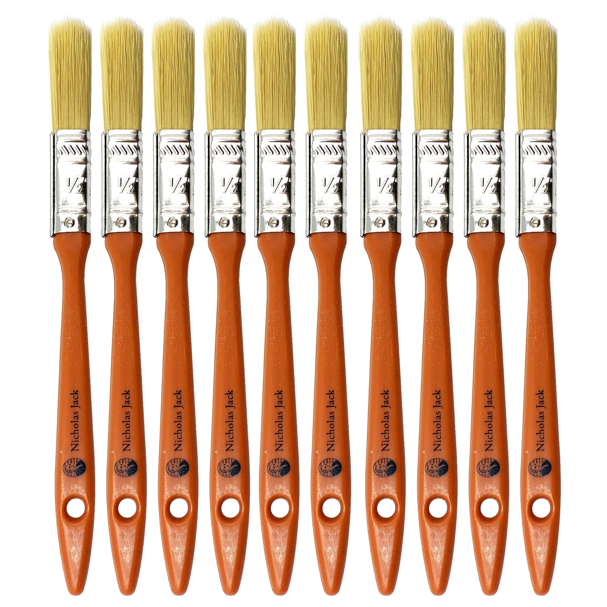 10 Pack Paint Brushes Ideal for Walls & Ceilings, Paint Brush Set with Synthetic Bristle Brush, Heavy-Duty Gloss Paint Brush for Fiberglass and Laminating (0.5 Inch)