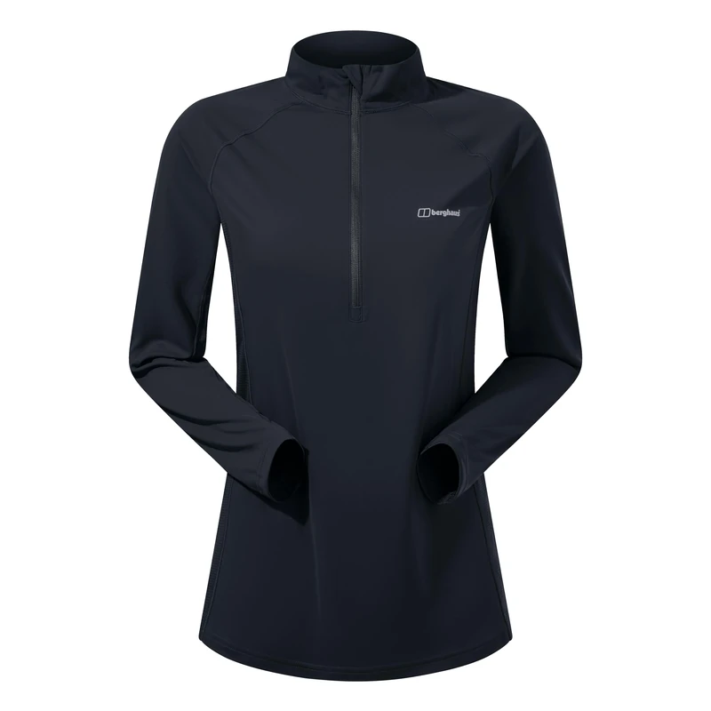Berghaus Women's 24/7 Maternity Half Zipped Long Sleeve Tech T-Shirt | Moisture Wicking | Breathable, Black/Black, 10