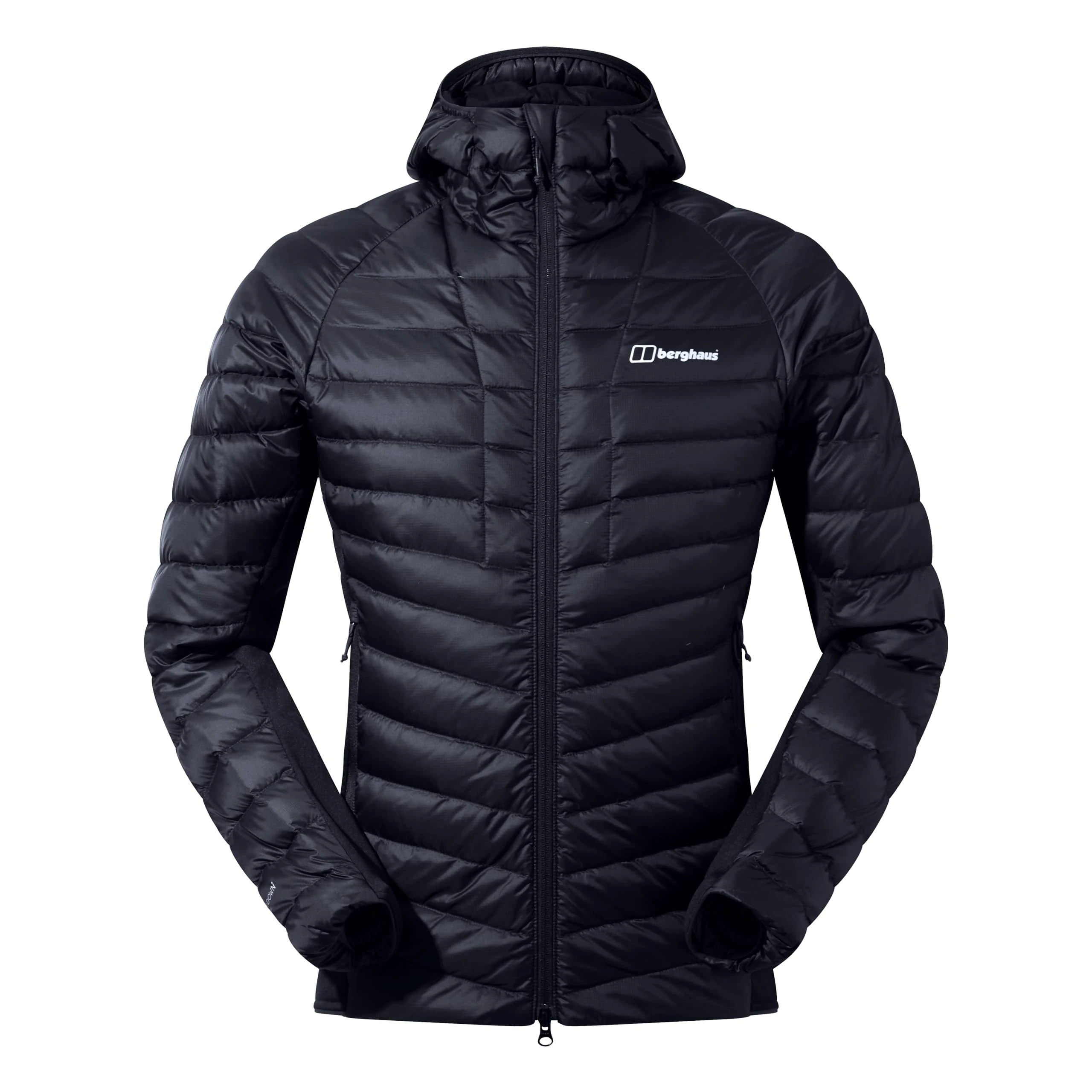 Berghaus Men's Tephra Stretch Reflect 2.0 Hooded Down Jacket | Extra Warmth | Polartec, Black/Black, XL